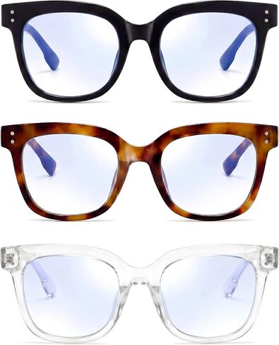 Oversized Blue Light Blocking Glasses for Women & Men - 3 Pack Fashion Computer Eyewear with Anti-Glare & UV400 Protection for Eye Strain Relief, Sleep Support & Daily Office Use in Saudi Arabia