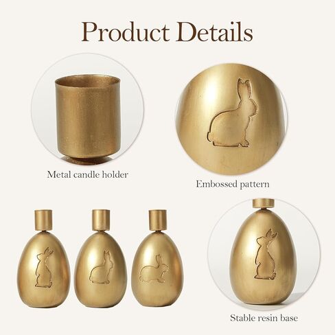 DN DECONATION Easter Bunny Candle Holders Set, 2PCS Gold Vintage Easter Bunny Decorations Taper Candle Sticks Holder for Table Decor, Resin & Metal Candlestick Holder Farmhouse Mantel Bunny Decor in Saudi Arabia