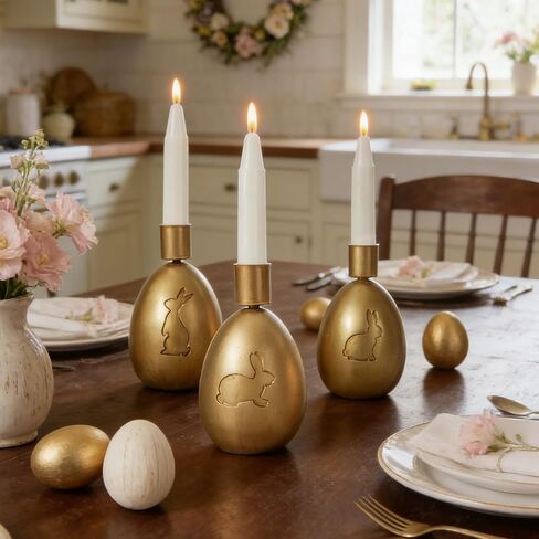 DN DECONATION Easter Bunny Candle Holders Set, 2PCS Gold Vintage Easter Bunny Decorations Taper Candle Sticks Holder for Table Decor, Resin & Metal Candlestick Holder Farmhouse Mantel Bunny Decor in Saudi Arabia