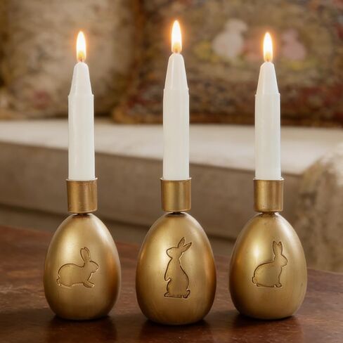 DN DECONATION Easter Bunny Candle Holders Set, 2PCS Gold Vintage Easter Bunny Decorations Taper Candle Sticks Holder for Table Decor, Resin & Metal Candlestick Holder Farmhouse Mantel Bunny Decor in Saudi Arabia