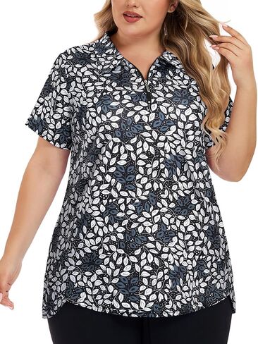 Tanst Sky Womens Plus Size Golf Polo Shirt Loose Fit Short Sleeve Zip Up Workout Athletic Tops in Saudi Arabia