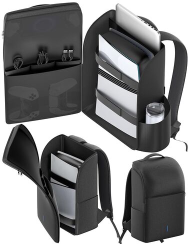 Backpack for PS5/ Slim/ Pro Console, Full Protection PS5 Carrying Case Travel Bag, Large Capacity PS5 Storage Bag for Dual Controllers, PS Portal, Laptop, Game Cards, PS5 Backpack with 3 Cable Pouch in Saudi Arabia