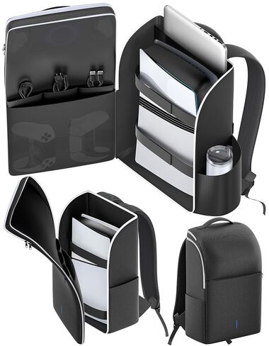 LVVIL Backpack for PS5/ Slim/ Pro Console, Full Protection PS5 Carrying Case Travel Bag, Large Capacity PS 5 Storage Bag for Dual Controllers, PS Portal, Laptop, Game Cards, Sony PSP Accessory Kits in Saudi Arabia