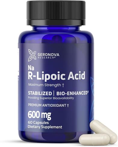 Geronova Research Bio-Enhanced R-Lipoic Acid, 600 mg Dose - 1 Month Supply - Stabilized R Alpha Lipoic Acid with Enhanced Absorption - R Lipoic Acid Supplement - 60 Capsules in Saudi Arabia