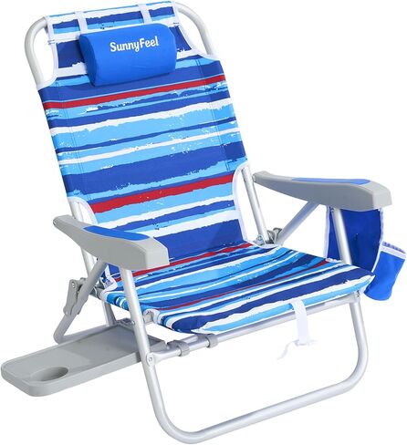 كرسي شاطئ محمول من SUNNYFEEL، كرسي شاطئ خفيف الوزن للبالغين، كرسي تخييم قابل للطي مع طاولة جانبية وحقيبة منظمة، 3 أوضاع قابلة للتعديل، يدعم 300 رطل شديد التحمل، ظهر منخفض، أزرق in Kuwait
