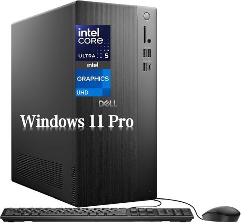 كمبيوتر سطح المكتب Dell Tower - Intel 10-Core Ultra 5 225 (حتى 4.9 جيجا هرتز)، Intel UHD Graphics، Windows 11 Pro، Wi-Fi 6، Bluetooth 5.4، مع الملحقات (16 جيجابايت DDR5 | 1 تيرابايت SSD) in Saudi Arabia