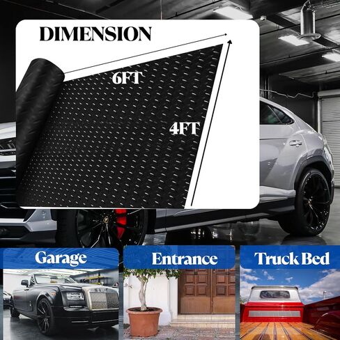 BESEA 4 x 10 FT Garage Floor Mat, Heavy Duty Diamond Plate Rubber Parking Mat – Waterproof, Oil-Resistant, Anti-Slip Flooring Roll for Under Car, Home Garage or Workshop,1/8" Thick in Saudi Arabia