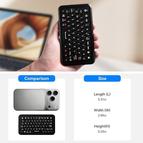 لوحة مفاتيح لاسلكية صغيرة من Winmax B1c مع أغطية مفاتيح كليكي ريترو صلبة، خفيفة للغاية 84 جرام، بطارية 30 يومًا، BT/2.4G، إيماءات ماوس هوائي، إضاءة خلفية RGB، الهواتف الذكية/HTPC/IPTV/الكمبيوتر اللوحي (iOS/Android/Win/Mac) in Kuwait