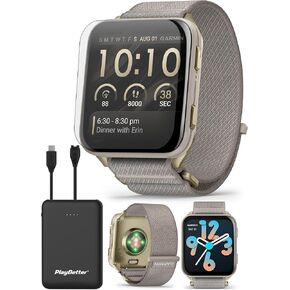 PlayBetter Garmin Venu X1 (Soft Gold/French Gray) Fitness GPS Smartwatch Bundle - 2" Thin AMOLED Display, Advanced Health and Fitness 5000mAh Portable Charger & HD Screen Protectors in Kuwait