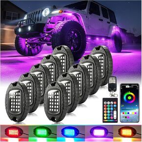 12 قرنًا من الألومنيوم متعدد الألوان RGB LED أضواء الصخور لشاحنة Jeep RV ATV UTV عربة الجولف للطرق الوعرة مع جهاز تحكم عن بعد APP/RF، معدن IP68 مقاوم للماء طقم Underglow ثنائي المنطقة نيون خارجي ضوء سفلي 12 فولت in Kuwait
