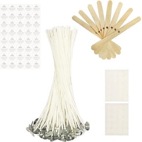 100 pcs 6" ECO Candle Wicks for Candle Making Coated with Natural Soy Wax, Low Smoke Cotton Threads Woven with Paper with 20 pcs Candles Wicks Stickers & Wicks Centering Device in Saudi Arabia