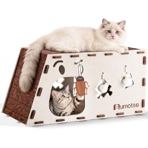 Cat Bed Cave House for Indoor Cats, Quiet Felt Cat Tunnel Condo with Catnip Toy, Lightweight Easy to Move & Assemble, Scratch-Resistant Washable Pet Beds for Large Cats, Coffee in Kuwait
