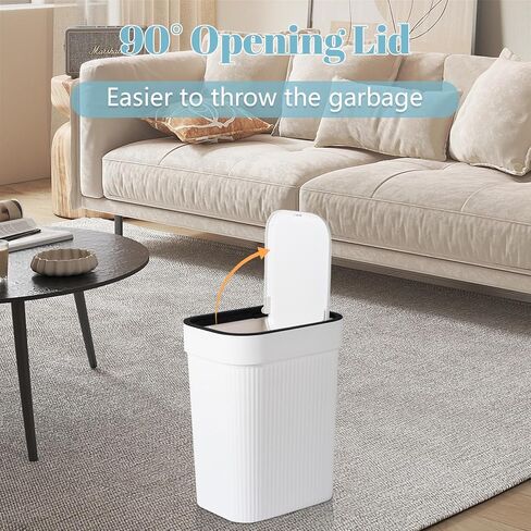 UUJOLY Small Bathroom Trash Can with Lid Slim Wastebasket Garbage Can Plastic Container Basket for Kitchen, Laundry Room, Office, Kids Room, Dorm, White, 2.6 Gallon in Saudi Arabia