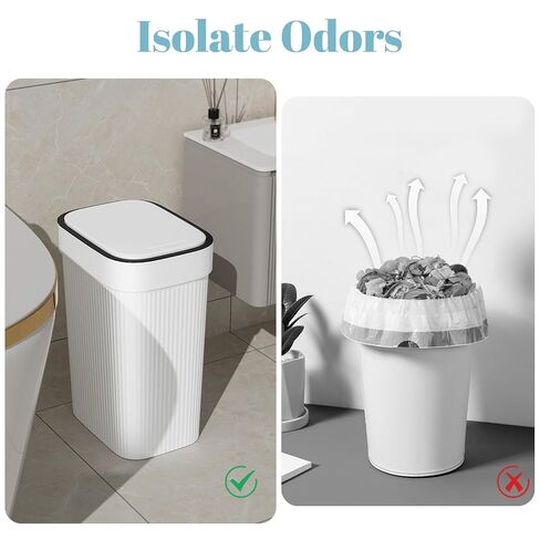 UUJOLY Small Bathroom Trash Can with Lid Slim Wastebasket Garbage Can Plastic Container Basket for Kitchen, Laundry Room, Office, Kids Room, Dorm, White, 2.6 Gallon in Saudi Arabia