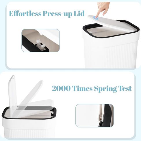 UUJOLY Small Bathroom Trash Can with Lid Slim Wastebasket Garbage Can Plastic Container Basket for Kitchen, Laundry Room, Office, Kids Room, Dorm, White, 2.6 Gallon in Saudi Arabia