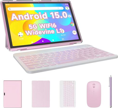 10 inch Tablet 2 in 1 Android 15 Tablets with Keyboard, 10" Tabletas Include Mouse Keyboard Stylus Case, 6000mAh 8GB RAM 32GB ROM Support 1TB Expandable Tableta Dual Camera 5G WiFi-6 Bluetooth Tablet in Saudi Arabia