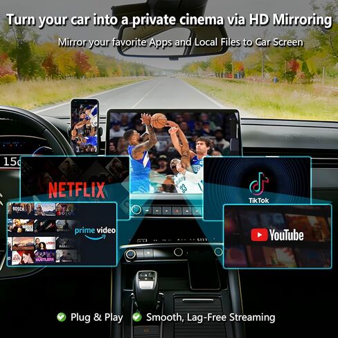 محول CarPlay لاسلكي 3 في 1 مع بث الفيديو، ونسخ الشاشة والشحن السريع، يمكّن Net-Flix/YouTube/TikTok عبر اتصال سلكي، التوصيل والتشغيل لأجهزة i-Phone وAndroid in Kuwait
