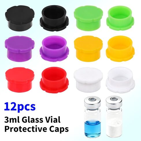 12pcs 5-100ml Glass Vial Protective Caps, 6 Colors Leakproof Dust-Proof Twist-Off Silicone Cap Covers for Injection Vials Liquid Storage & Laboratory Use in Saudi Arabia
