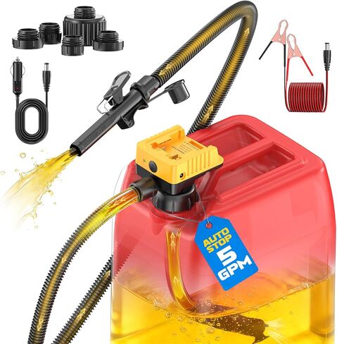 5 GPM Cordless Fuel Transfer Pump Compatible with DeWalt 20V & Milwaukee 18V Batteries, Portable Gas Can Pump with 51" Hose, 5 Adapters, Gas Pump for Diesel, Gasoline (Bare Tool) in Saudi Arabia