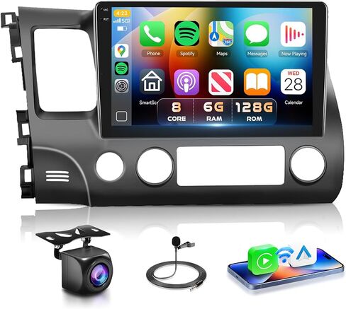 Car Stereo Radio for Honda Civic 2006-2011 with Wireless Carplay Android Auto MirrorLink HiFi/16 EQ,Podofo 10.1 inch HD IPS Touch Screen Bluetooth Car Radio with GPS WiFi AHD Backup Camera Mic in Saudi Arabia
