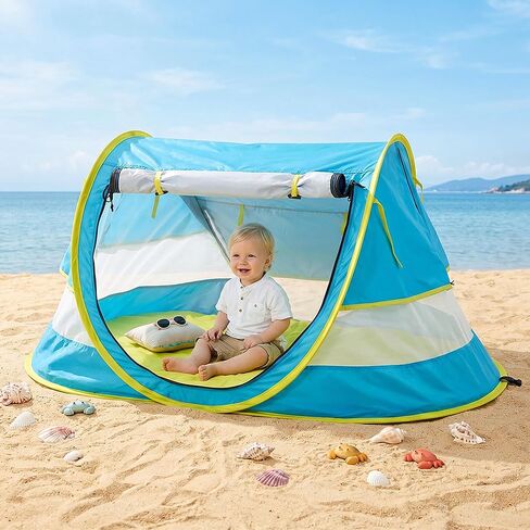 Poray Portable Baby Beach Tent with UPF 50+ Sun Shelter,Mosquito Net and Sunshade, Ideal Pop Up Kids Travel Tent with Carry Bag & 2 Stakes,Outdoor Indoor Play and Sun Protection in Kuwait