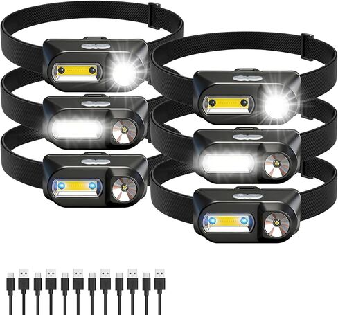 Bud K 6Pack Headlamp القابلة لإعادة الشحن، 3000 Lumen Headlamps للبالغين، 90 زاوية قابلة للتعديل XPE للمصابيح الأمامية وCOB أضواء كاشفة، مستشعر الحركة، 9 أوضاع، مصابيح رأس خفيفة الوزن للتخييم والجري وركوب الدراجات in Kuwait
