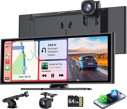 10.26 Inch Carplay Screen for Car, Wireless Carplay & Android Auto, with 4K Dash Cam & 1080P Backup Camera, Bluetooth, Navigation, Mirror Link, Voice Control, Carplay Tablet for All Vehicles in Saudi Arabia