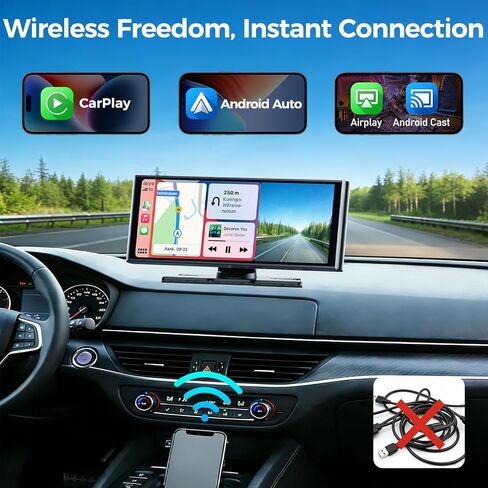 10.26 Inch Carplay Screen for Car, Wireless Carplay & Android Auto, with 4K Dash Cam & 1080P Backup Camera, Bluetooth, Navigation, Mirror Link, Voice Control, Carplay Tablet for All Vehicles in Saudi Arabia