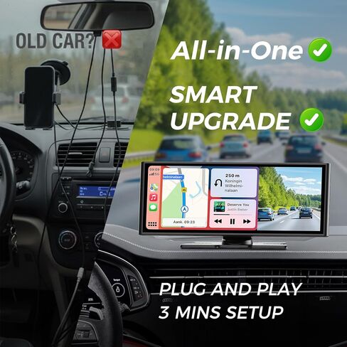 10.26 Inch Carplay Screen for Car, Wireless Carplay & Android Auto, with 4K Dash Cam & 1080P Backup Camera, Bluetooth, Navigation, Mirror Link, Voice Control, Carplay Tablet for All Vehicles in Saudi Arabia