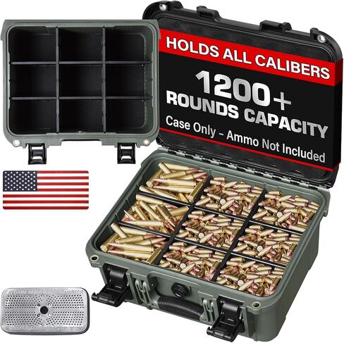 Waterproof Lockable Ammo Storage Box – Heavy Duty Ammo Organizer Case with 8 Adjustable Dividers for Handgun, Rifle & Shotgun Ammo, Secure Bullet Storage Crate Keeps Ammunition Safe & Organized in Saudi Arabia