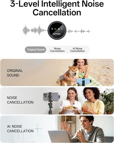 ميكروفون Lavalier لاسلكي لأجهزة iPhone 16/15/14/13 وiPad وAndroid، ميكروفون صغير بمشبك مغناطيسي مع علبة شحن، ميكروفون Lavalier وقت تشغيل يصل إلى 30 ساعة لـ Vlog TikTok، تقليل الضوضاء بالذكاء الاصطناعي in Kuwait