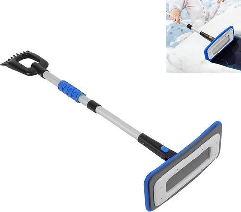 Tissting Snow Broom Ice مكشطة 31 × 15 × 90 سم تلسكوبي مكنسة الثلج أداة إزالة الجليد القابلة للتمديد للنافذة والزجاج الأمامي (أزرق) in Kuwait