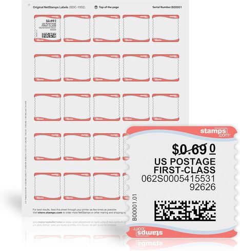 طوابع بريدية قابلة للطباعة من NetStamps (يتطلب الاشتراك في موقع Stamps.com) - طباعة بريد USPS مخصص في المنزل - متوافقة مع طابعات نفث الحبر والليزر - طوابع غير مدفوعة مسبقًا (أصلية، 10 ورقات) in Kuwait