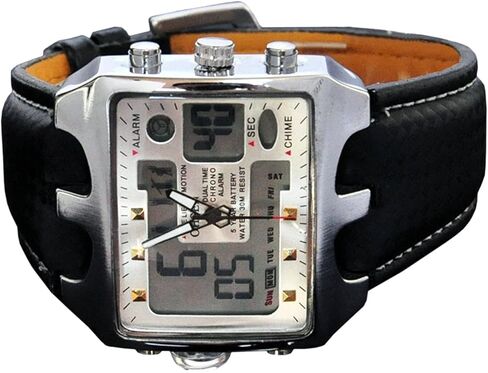 ساعة ShoppeWatch للرجال لحكم كرة القدم وجه مربع كبير LED ثنائي التوقيت تناظري رقمي مضيء وساعة توقيت وسوار جلدي Reloj Deportivo para Hombre Cronometros Wacht in Kuwait