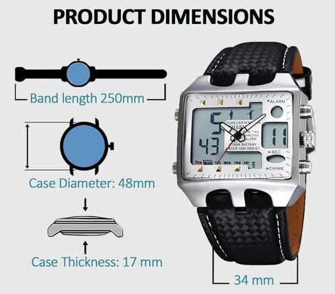 ساعة ShoppeWatch للرجال لحكم كرة القدم وجه مربع كبير LED ثنائي التوقيت تناظري رقمي مضيء وساعة توقيت وسوار جلدي Reloj Deportivo para Hombre Cronometros Wacht in Kuwait