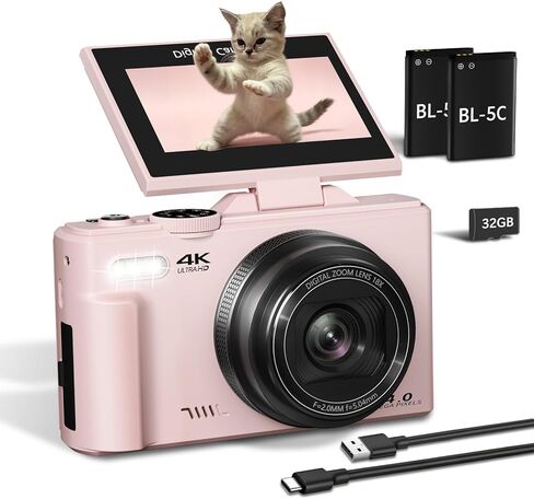 4K Digital Camera for Photography and Vlogging, YouTube Camera with 3" 180° Flip Screen, Autofocus, WiFi, 18X Zoom, Flash, 2 Batteries & 32GB SD Card in Saudi Arabia