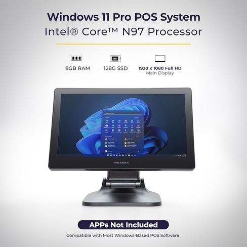Volcora Retail and Restaurant POS Terminal Machine for Small Business, Point of Sale Cash Register with Windows 11 Professional, CPU Intel Processor N97, 15.6" &11.6" Dual Touch Screen, Hardware Only in Saudi Arabia