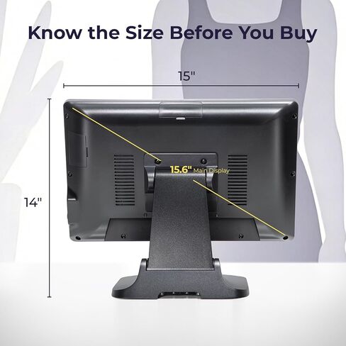 Volcora Retail and Restaurant POS Terminal Machine for Small Business, Point of Sale Cash Register with Windows 11 Professional, CPU Intel Processor N97, 15.6" &11.6" Dual Touch Screen, Hardware Only in Saudi Arabia