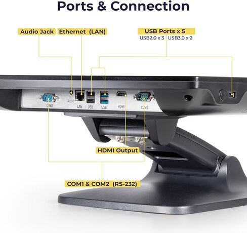 Volcora Retail and Restaurant POS Terminal Machine for Small Business, Point of Sale Cash Register with Windows 11 Professional, CPU Intel Processor N97, 15.6" &11.6" Dual Touch Screen, Hardware Only in Saudi Arabia