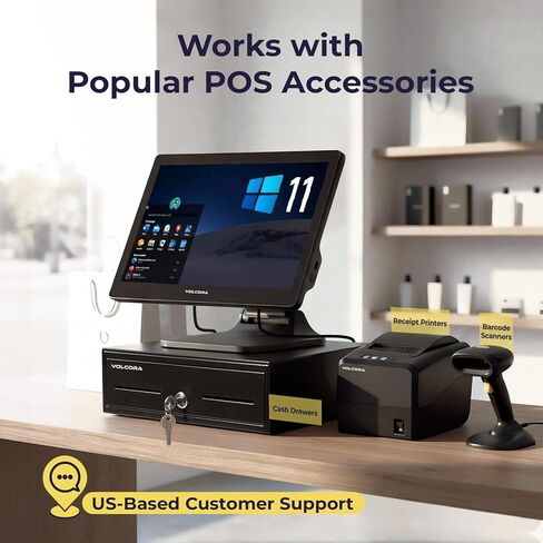 Volcora Retail and Restaurant POS Terminal Machine for Small Business, Point of Sale Cash Register with Windows 11 Professional, CPU Intel Processor N97, 15.6" &11.6" Dual Touch Screen, Hardware Only in Saudi Arabia