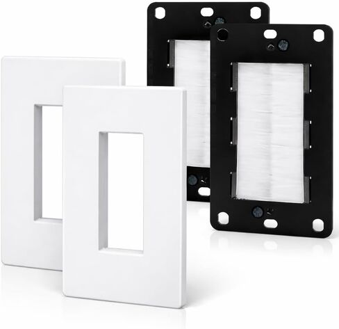 Set of 2 Brush Wall Plate Cable Pass through with Brackets - Screw less In Wall Cable Management Kit - Snap-on Single Gang Wall Cover Plate for Low Voltage Cables - TV Cord Hider for Wall Mounted TV in Saudi Arabia