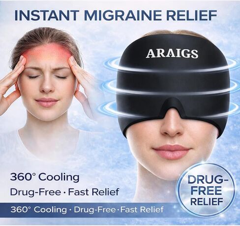 Migraine Relief Hat - Hot & Cold Therapy Head Wrap for Headaches, Stress Relief, Reusable Gel Pack, 360 Coverage, One Size Fits All, Blue in Saudi Arabia