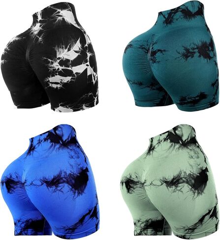 4 Piece Women Workout Shorts Tie Dye High Waist Butt Lifting Shorts Tight Women Workout Gym Yoga Sports Shorts in Saudi Arabia
