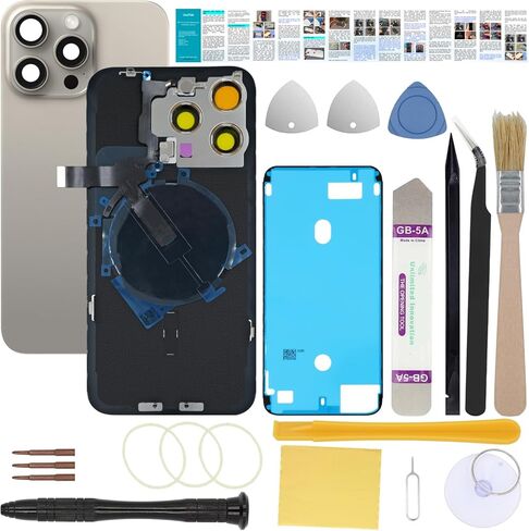 Back Rear Cover Screen Glass Compatible with iPhone 15 Pro Max 6.7-Inches All Carriers +Pre-Installed Plate +Wireless Charging Coil Flex Cable +Flashlight +Microphone +Camera Frame (White) in Saudi Arabia
