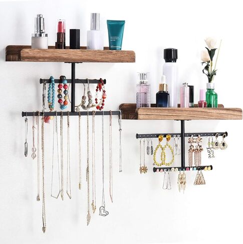Keebofly Leaf-Shaped Wall Mounted Jewelry Organizer - Acrylic Earring Organizer with Shelf for 444 Earrings, Sturdy Jewelry Tower for Earring, Necklace, Bracelet, Gifts for Women & Girls in Saudi Arabia