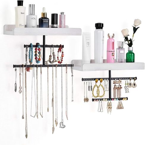 Keebofly Leaf-Shaped Wall Mounted Jewelry Organizer - Acrylic Earring Organizer with Shelf for 444 Earrings, Sturdy Jewelry Tower for Earring, Necklace, Bracelet, Gifts for Women & Girls in Saudi Arabia