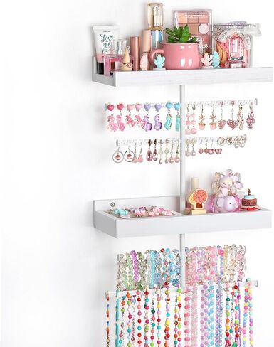 Keebofly Leaf-Shaped Wall Mounted Jewelry Organizer - Acrylic Earring Organizer with Shelf for 444 Earrings, Sturdy Jewelry Tower for Earring, Necklace, Bracelet, Gifts for Women & Girls in Saudi Arabia