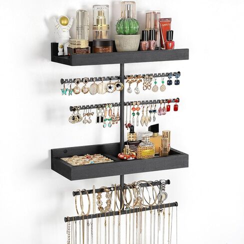 Keebofly Leaf-Shaped Wall Mounted Jewelry Organizer - Acrylic Earring Organizer with Shelf for 444 Earrings, Sturdy Jewelry Tower for Earring, Necklace, Bracelet, Gifts for Women & Girls in Saudi Arabia
