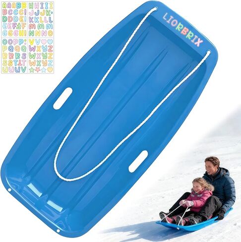 Sleds for Kids, Snow Toboggan Sled with Stickers, Handles and Pull Rope,35 Inch Durable Snow Sled for Kids, Cold-Resistant Plastic Sled in Saudi Arabia