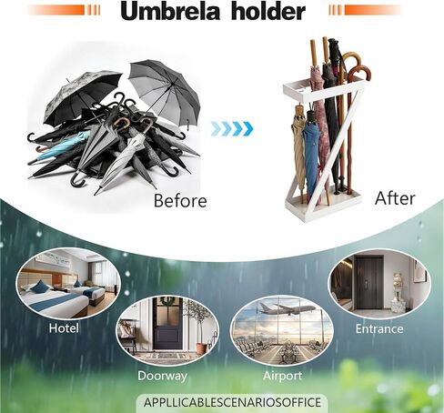 Umbrella Holder for Entryway Black Umbrella Stand indoor，Stores Umbrellas Canes Equipped with hooks for Storing Foldable for use in Homes, Offices, Hotel Lobbies in Kuwait